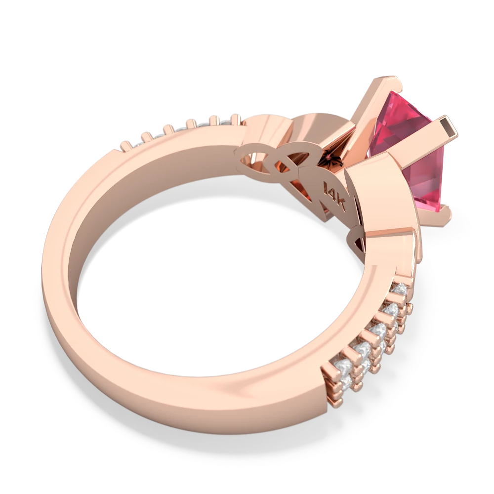 Lab Pink Sapphire Celtic Knot 8X6 Emerald-Cut Engagement 14K Rose Gold ring R26448EM
