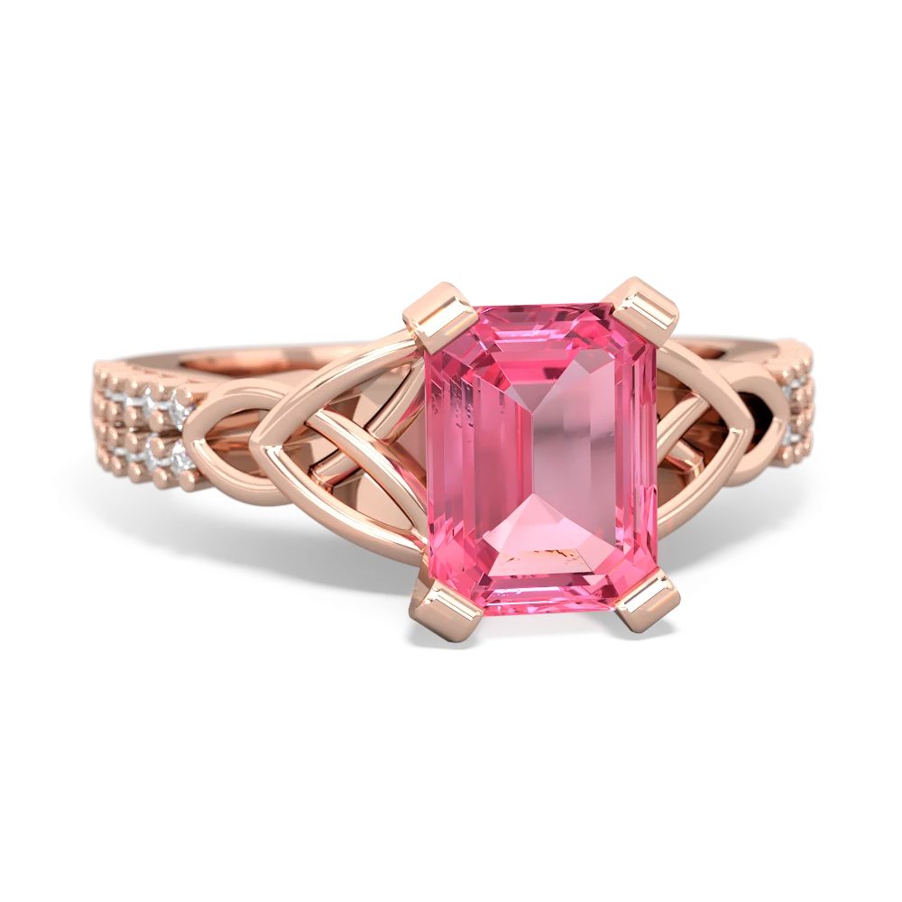 Lab Pink Sapphire Celtic Knot 8X6 Emerald-Cut Engagement 14K Rose Gold ring R26448EM