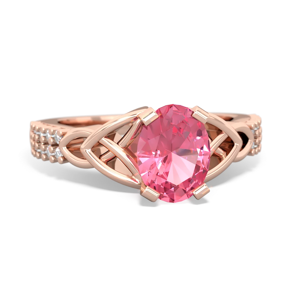Lab Pink Sapphire Celtic Knot 8X6 Oval Engagement 14K Rose Gold ring R26448VL