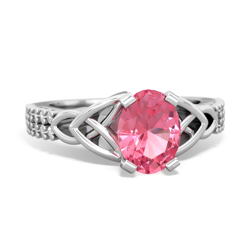 Lab Pink Sapphire Celtic Knot 8X6 Oval Engagement 14K White Gold ring R26448VL