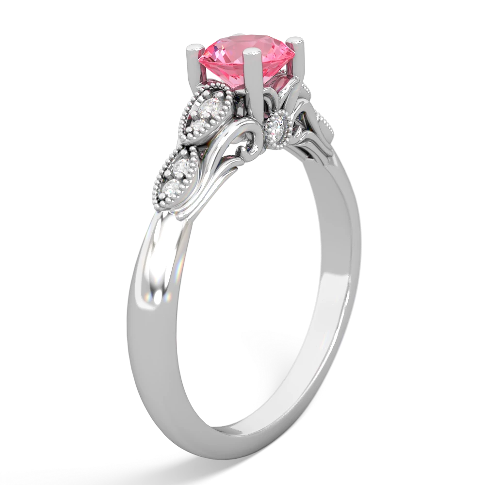 Lab Pink Sapphire Antique Elegance 14K White Gold ring R3100