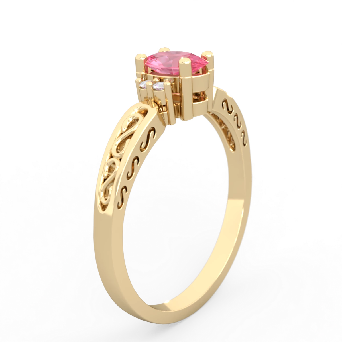 Lab Pink Sapphire Filligree Scroll Oval 14K Yellow Gold ring R0812