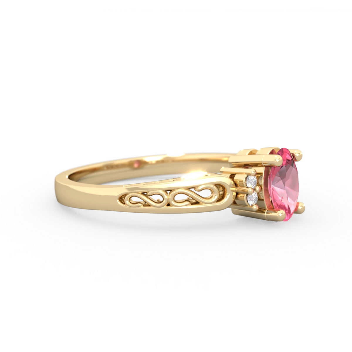 Lab Pink Sapphire Filligree Scroll Oval 14K Yellow Gold ring R0812