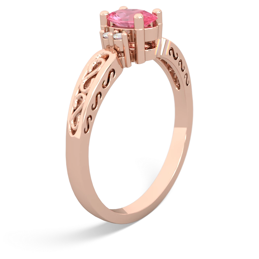 Lab Pink Sapphire Filligree Scroll Oval 14K Rose Gold ring R0812