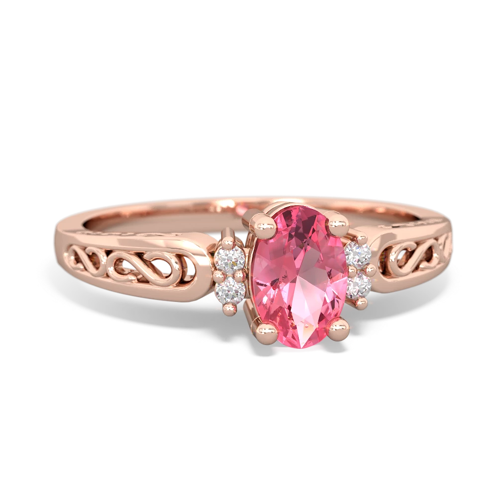 Lab Pink Sapphire Filligree Scroll Oval 14K Rose Gold ring R0812