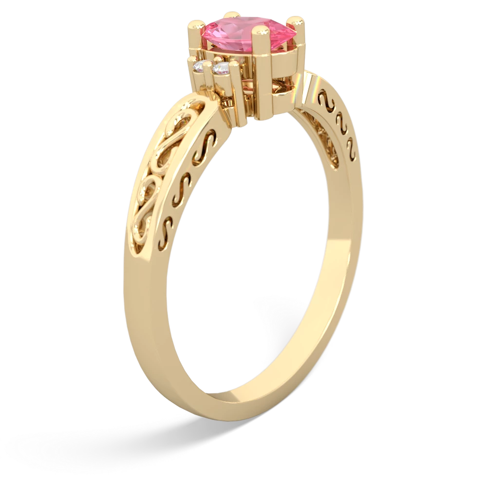Lab Pink Sapphire Filligree Scroll Oval 14K Yellow Gold ring R0812