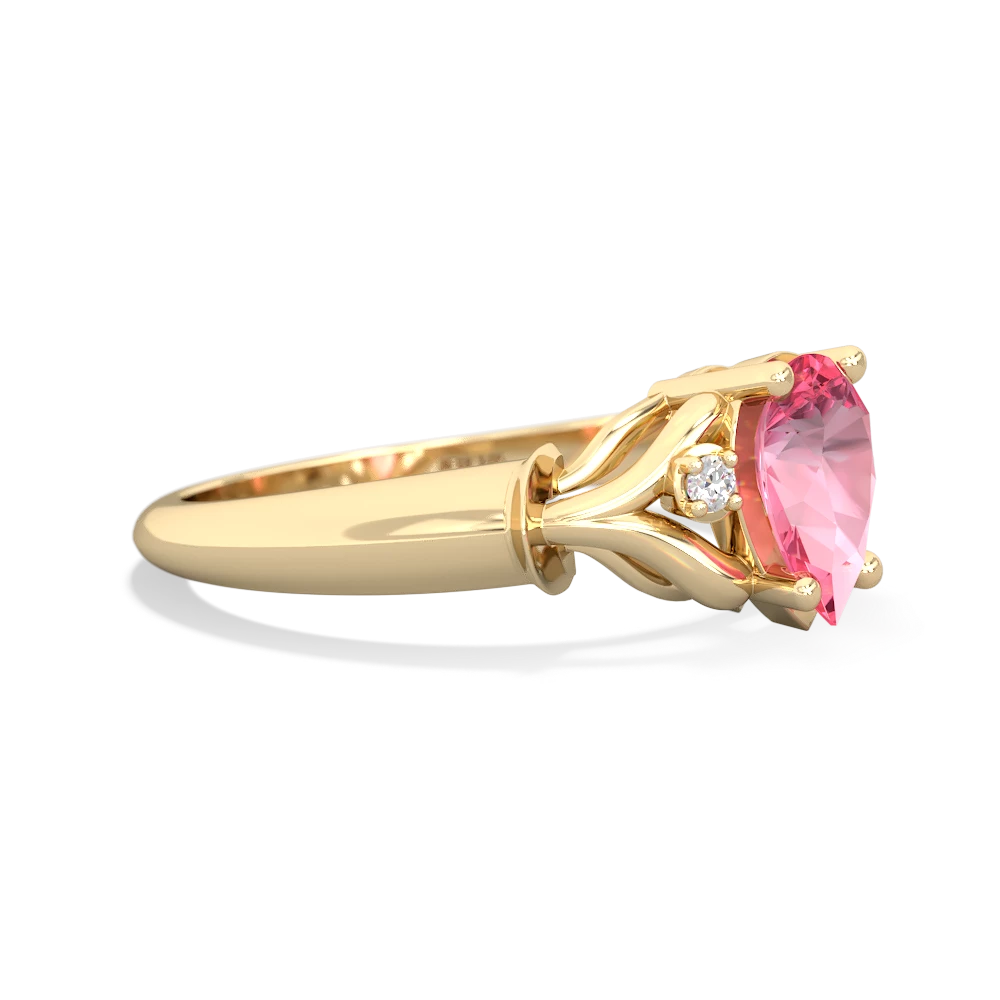 Lab Pink Sapphire Precious Pear 14K Yellow Gold ring R0826