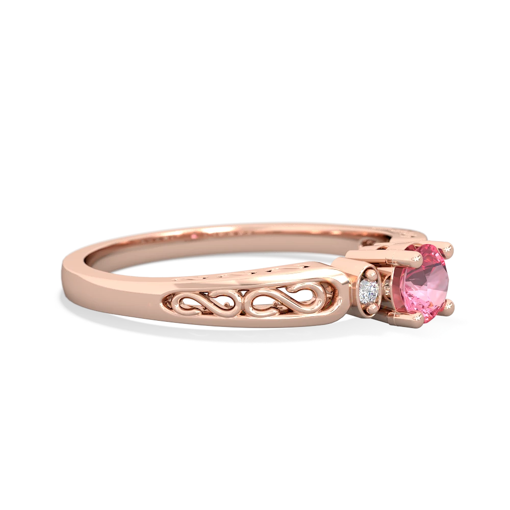 Lab Pink Sapphire Filligree Scroll Round 14K Rose Gold ring R0829