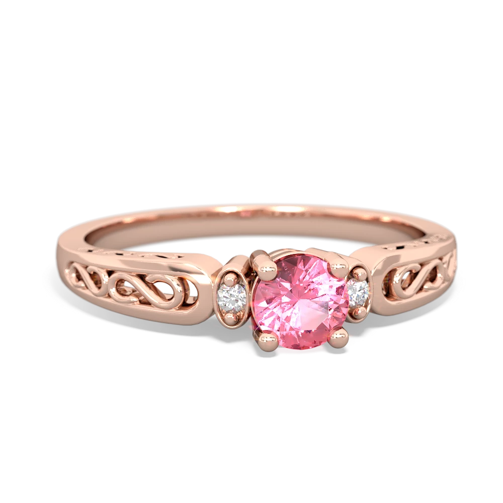 Lab Pink Sapphire Filligree Scroll Round 14K Rose Gold ring R0829