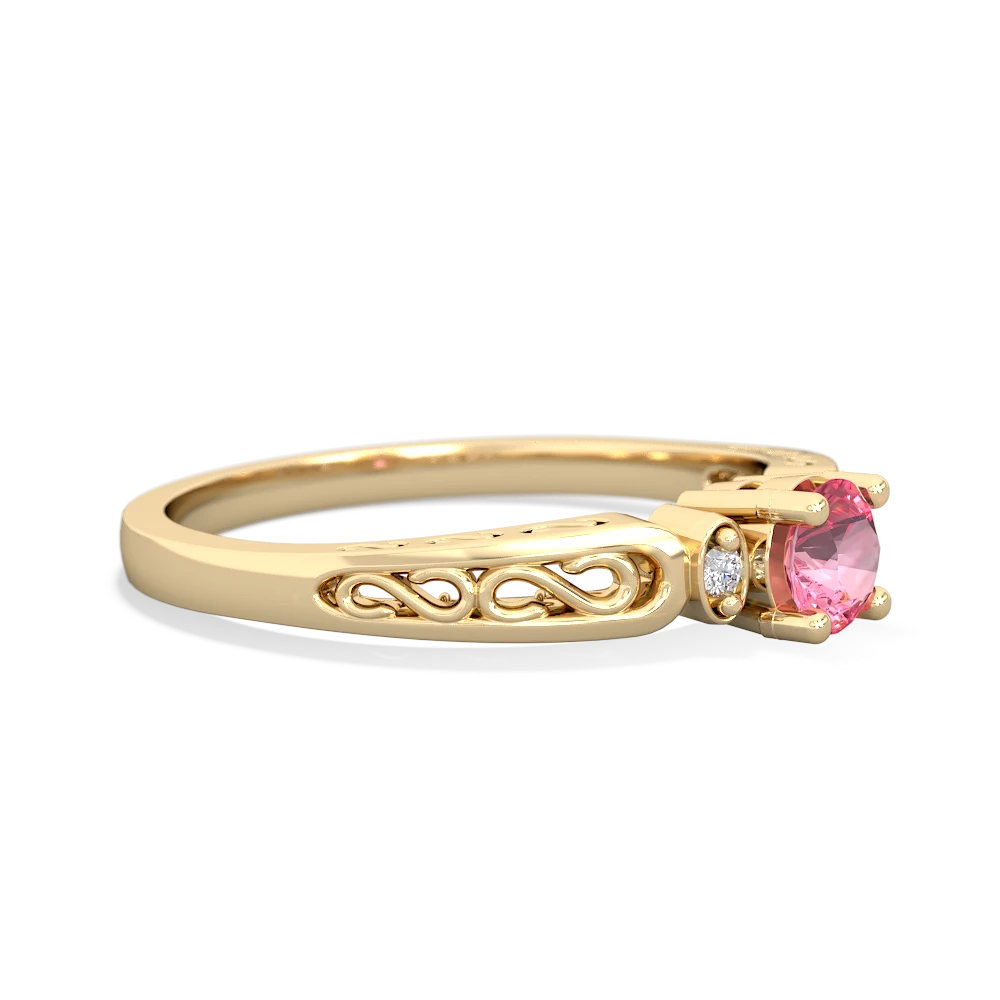 Lab Pink Sapphire Filligree Scroll Round 14K Yellow Gold ring R0829