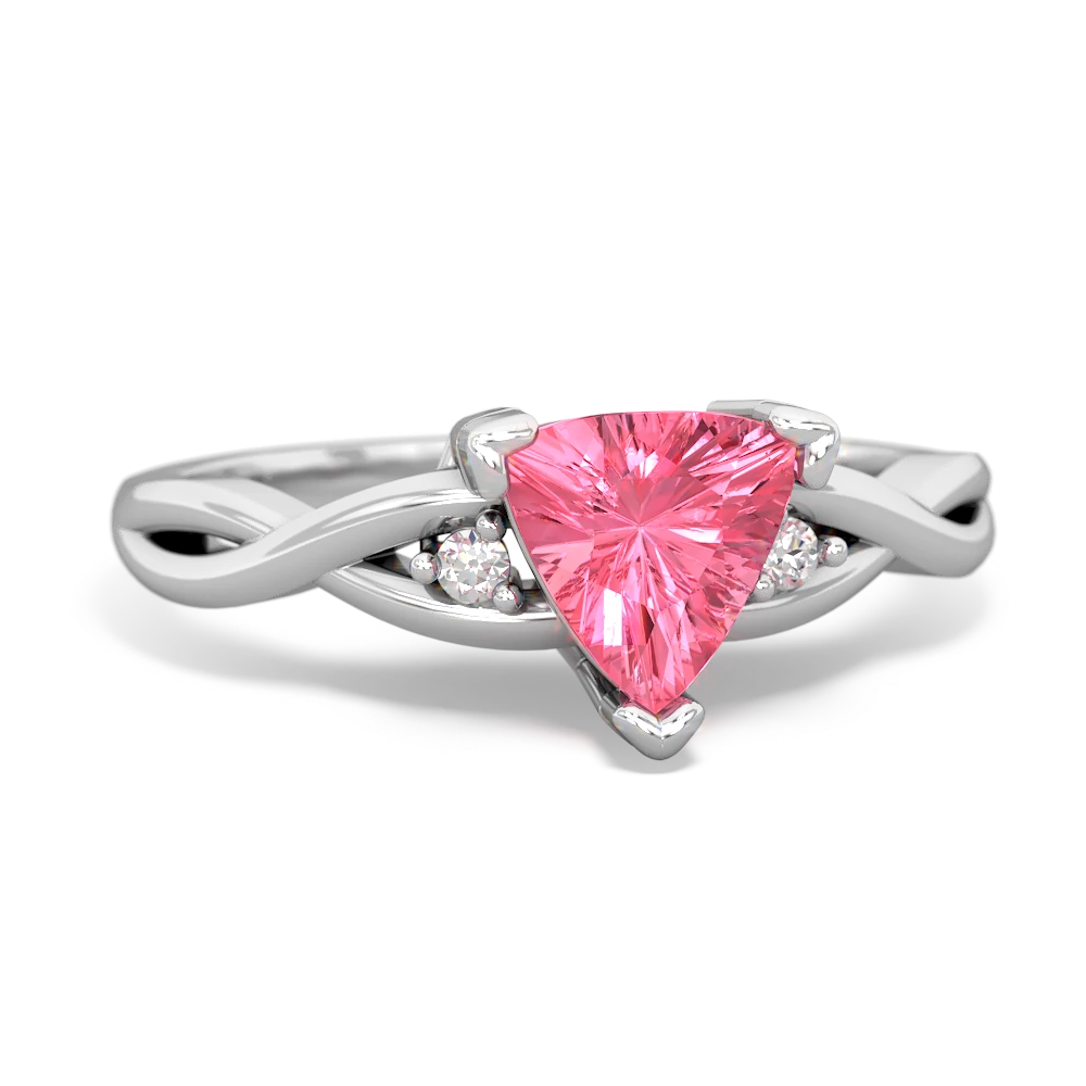 Lab Pink Sapphire Trillion Twist 14K White Gold ring R2104