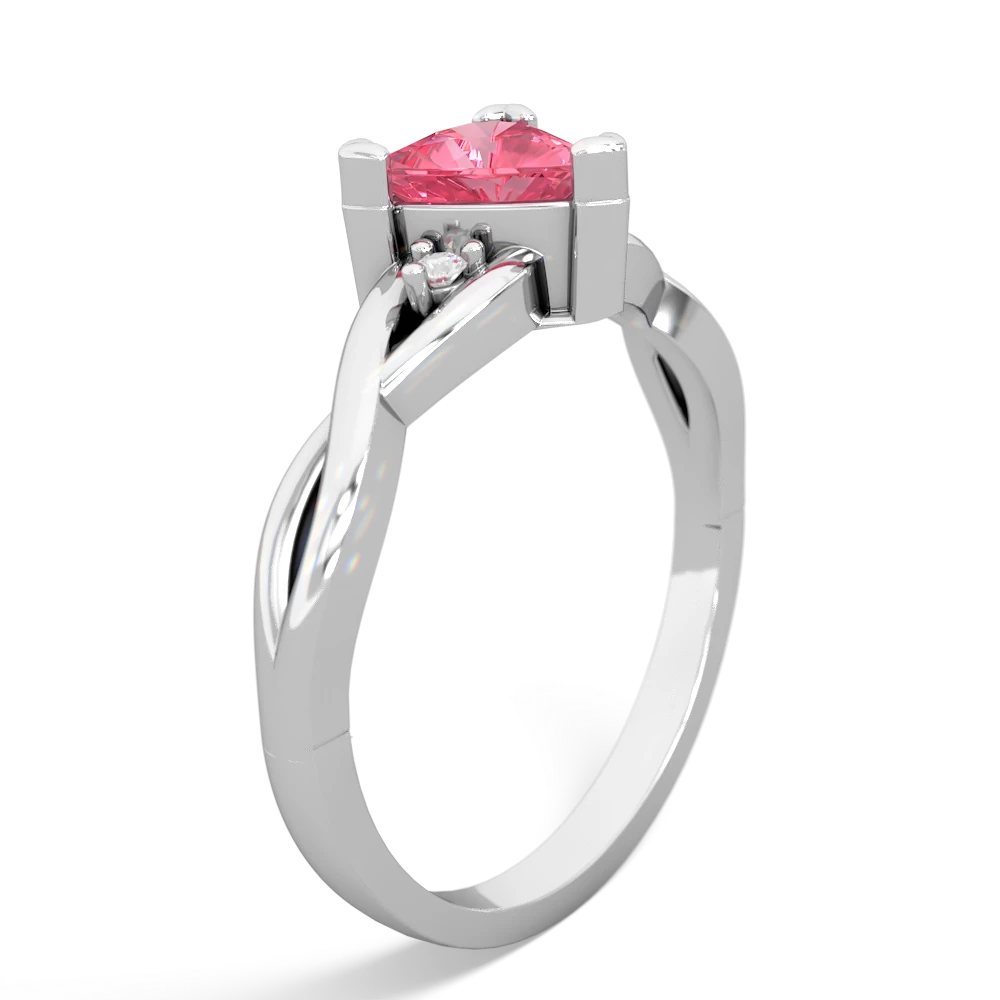 Lab Pink Sapphire Trillion Twist 14K White Gold ring R2104