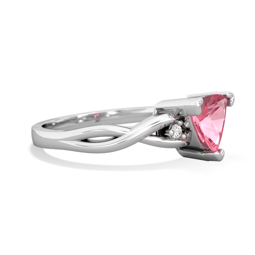 Lab Pink Sapphire Trillion Twist 14K White Gold ring R2104