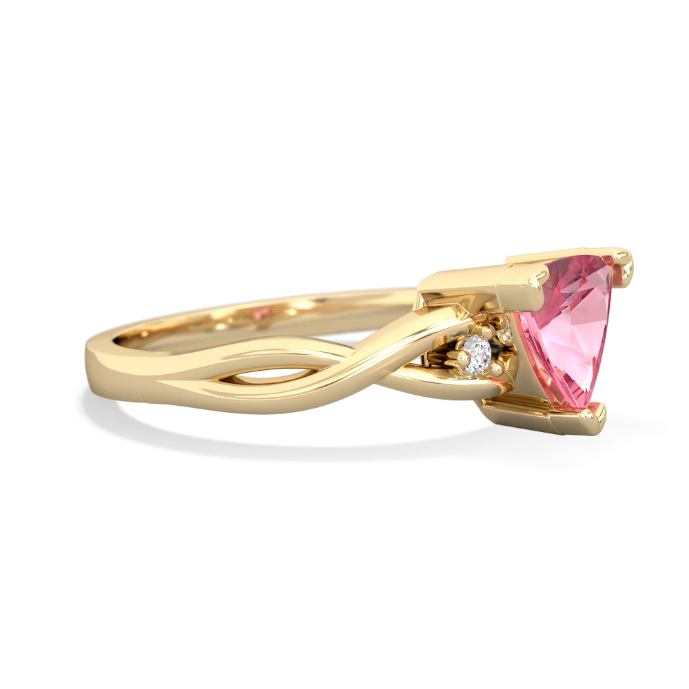 Lab Pink Sapphire Trillion Twist 14K Yellow Gold ring R2104