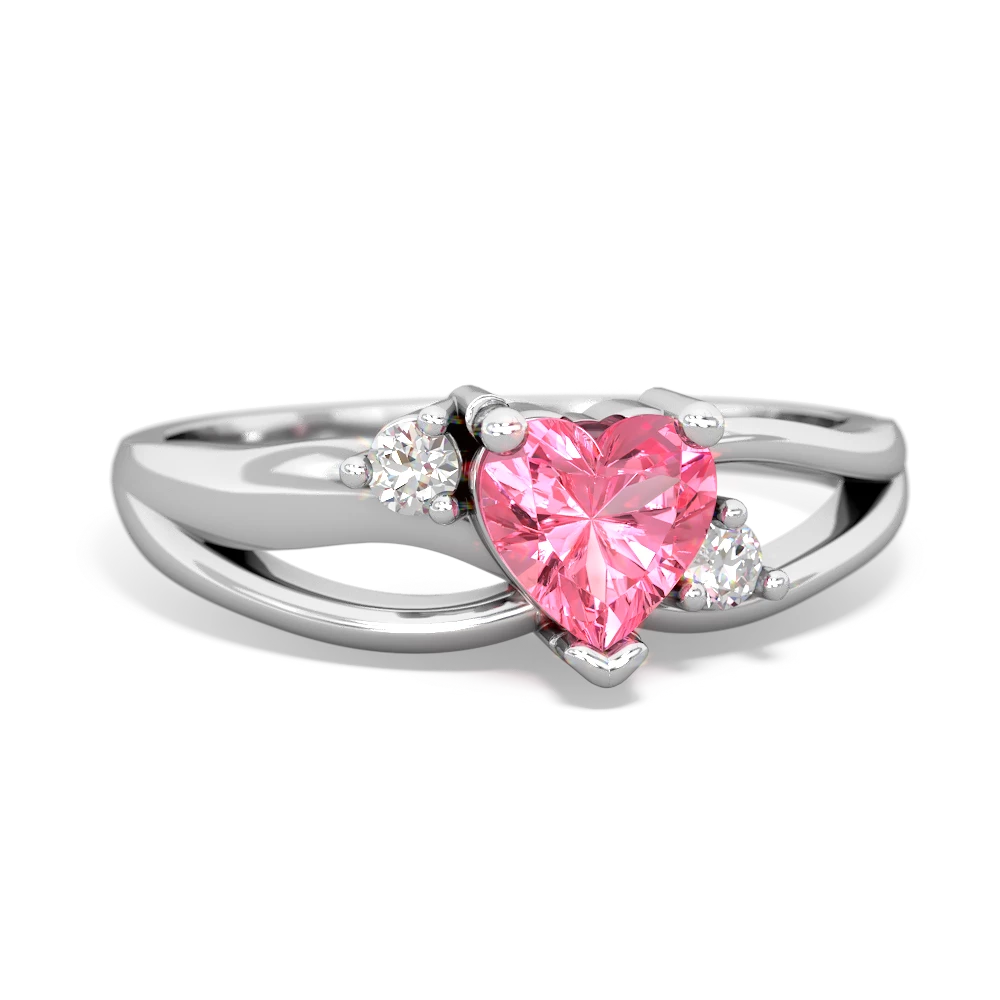 Lab Pink Sapphire Split Band Swirl 14K White Gold ring R2130