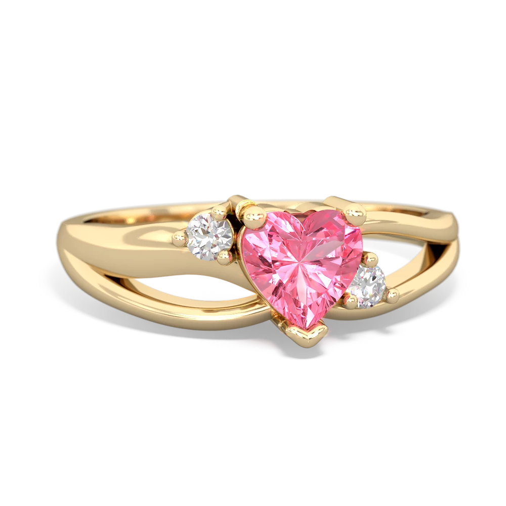 Lab Pink Sapphire Split Band Swirl 14K Yellow Gold ring R2130