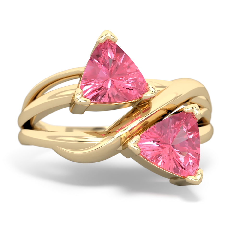 Lab Pink Sapphire Split Band Swirl 14K Yellow Gold ring R2341