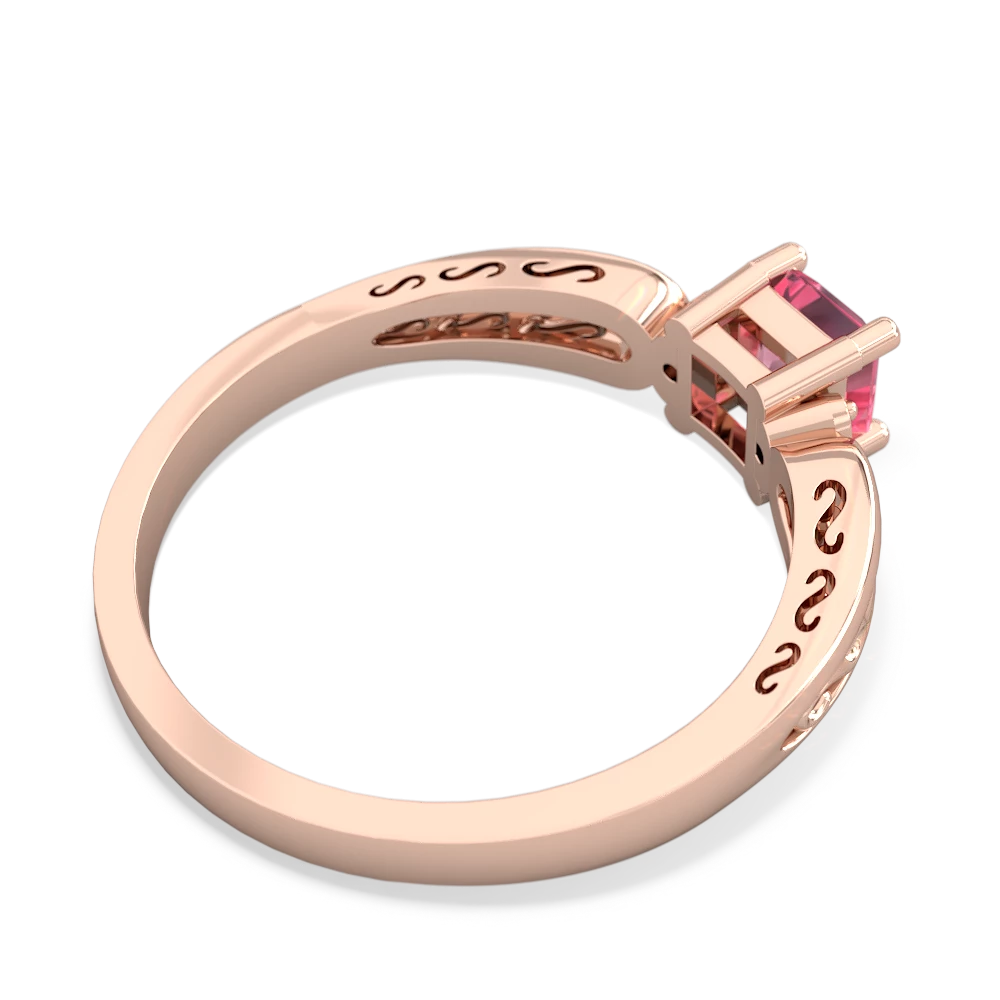 Lab Pink Sapphire Filligree Scroll Square 14K Rose Gold ring R2430