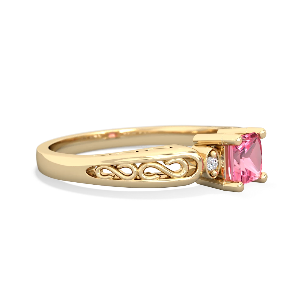 Lab Pink Sapphire Filligree Scroll Square 14K Yellow Gold ring R2430