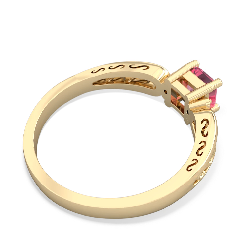 Lab Pink Sapphire Filligree Scroll Square 14K Yellow Gold ring R2430