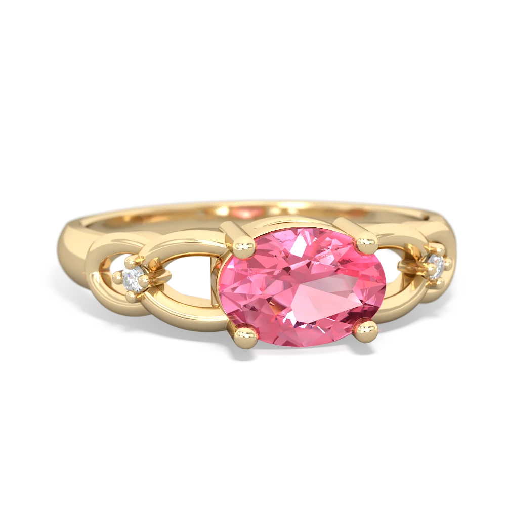 Lab Pink Sapphire Links 14K Yellow Gold ring R4032