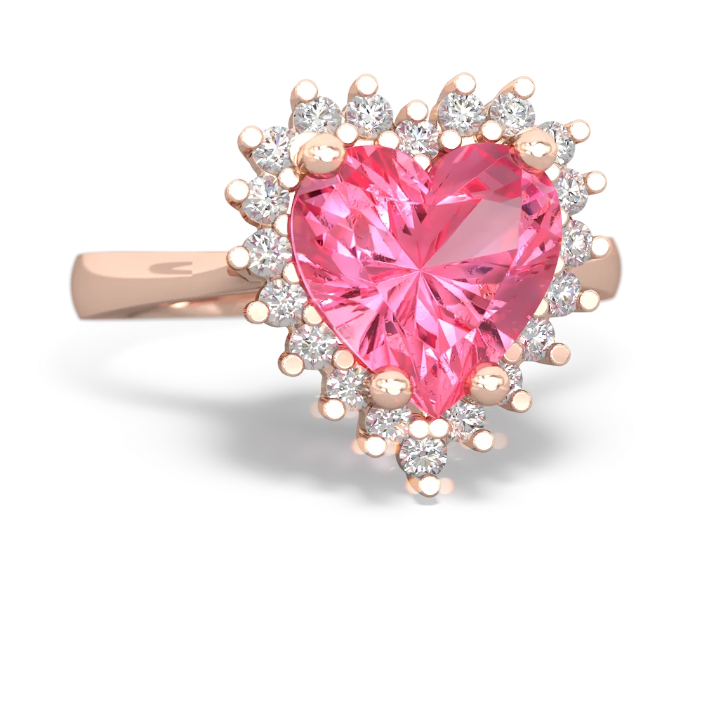 Lab Pink Sapphire Sparkling Halo Heart 14K Rose Gold ring R0391
