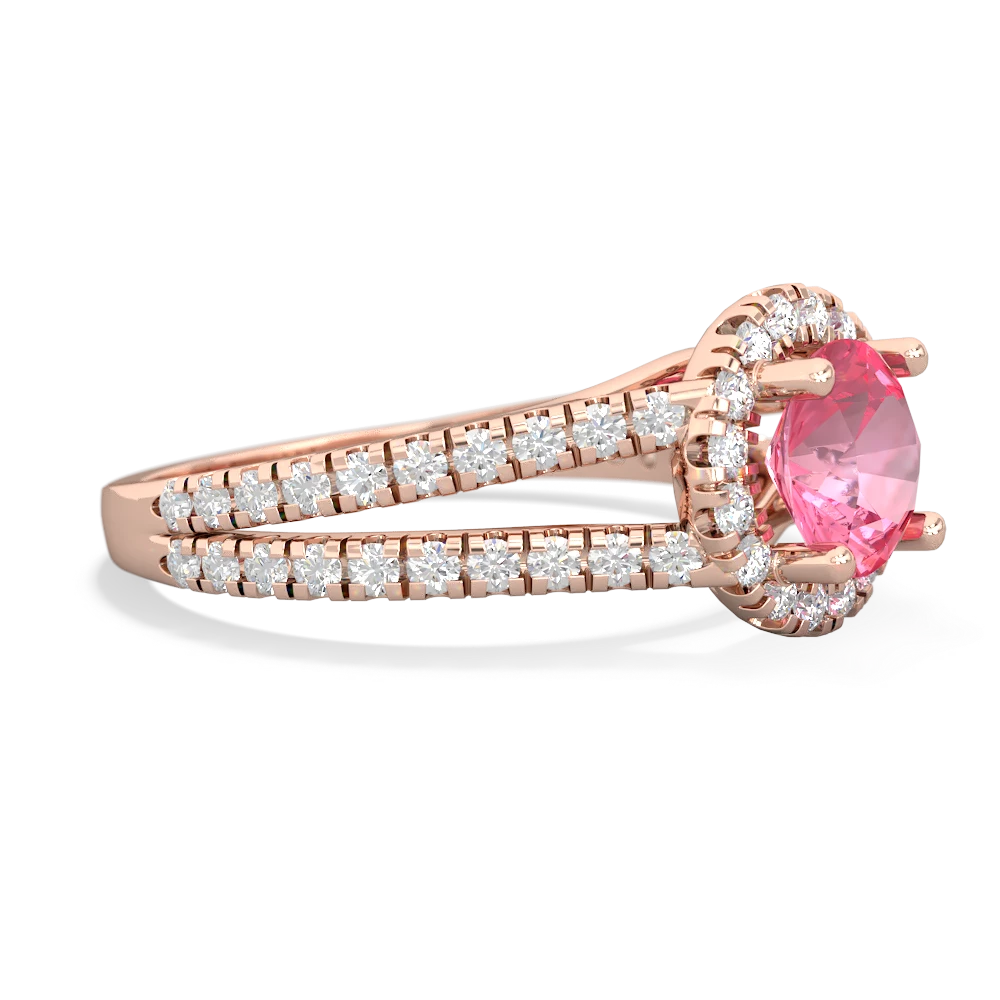 Lab Pink Sapphire Pave Halo 14K Rose Gold ring R5490