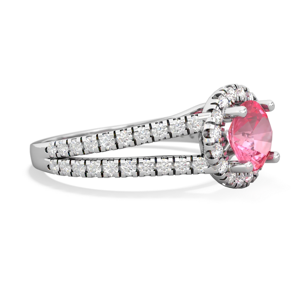 Lab Pink Sapphire Pave Halo 14K White Gold ring R5490