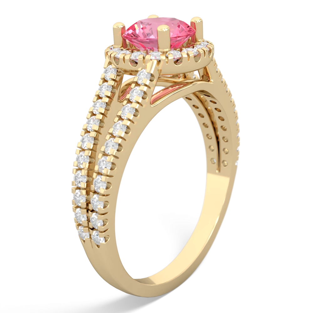 Lab Pink Sapphire Pave Halo 14K Yellow Gold ring R5490