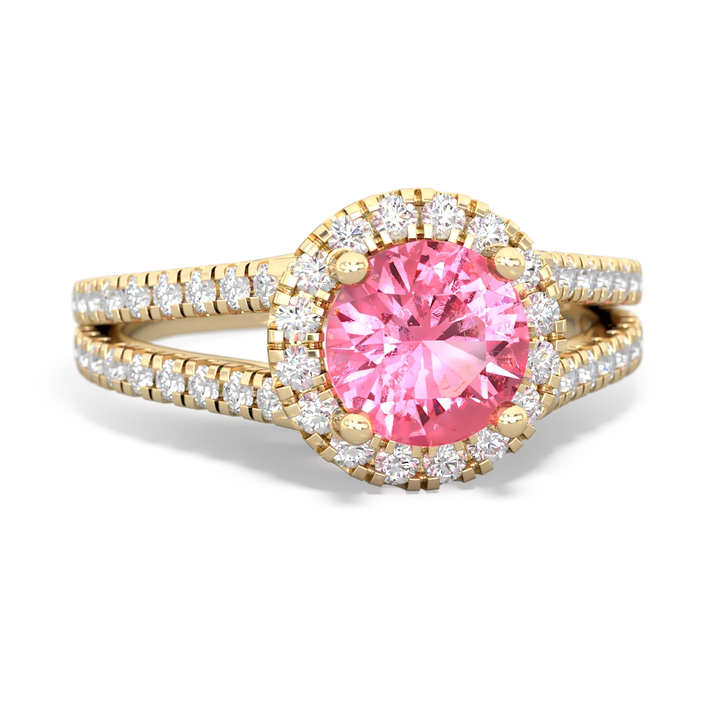 Lab Pink Sapphire Pave Halo 14K Yellow Gold ring R5490