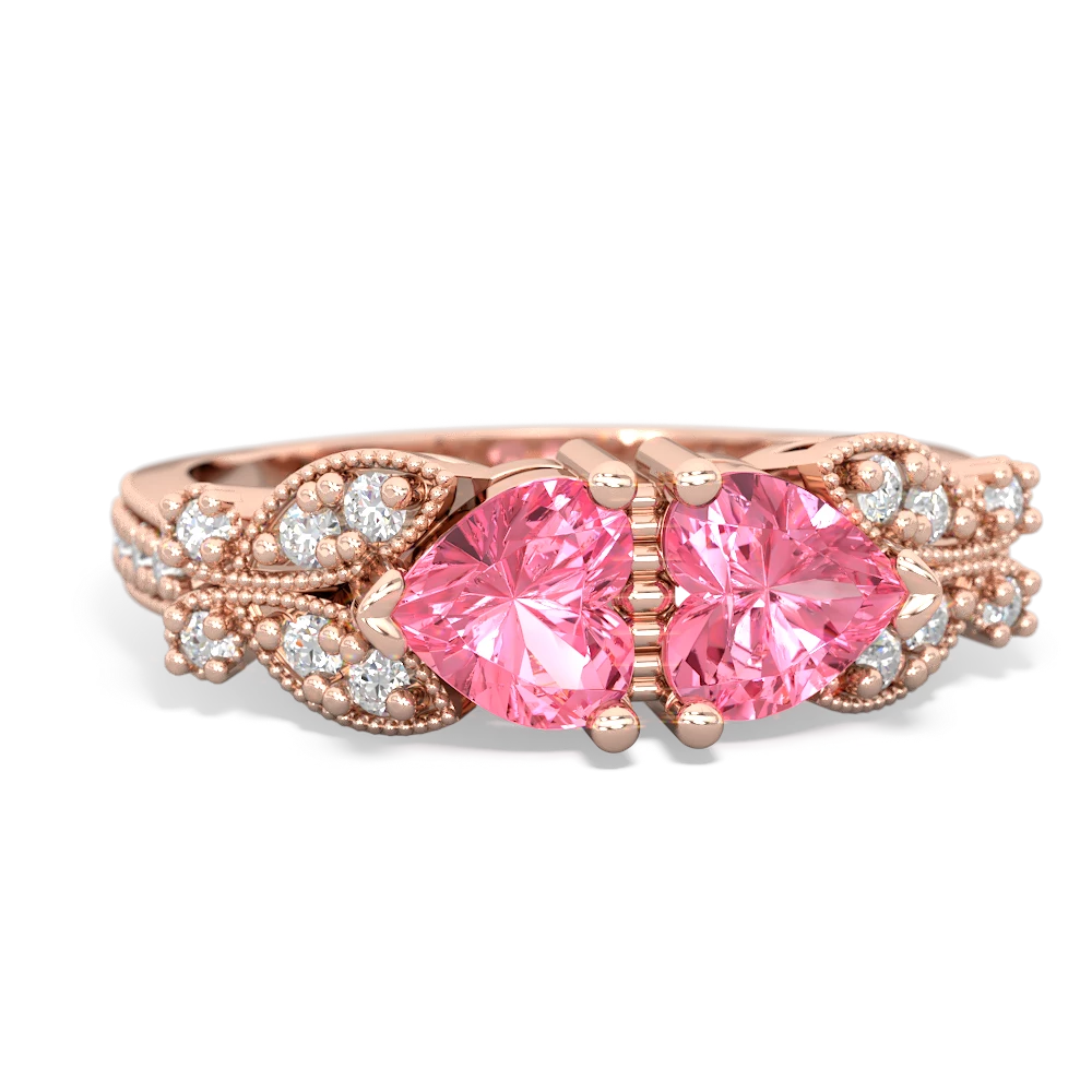 Lab Pink Sapphire Diamond Butterflies 14K Rose Gold ring R5601