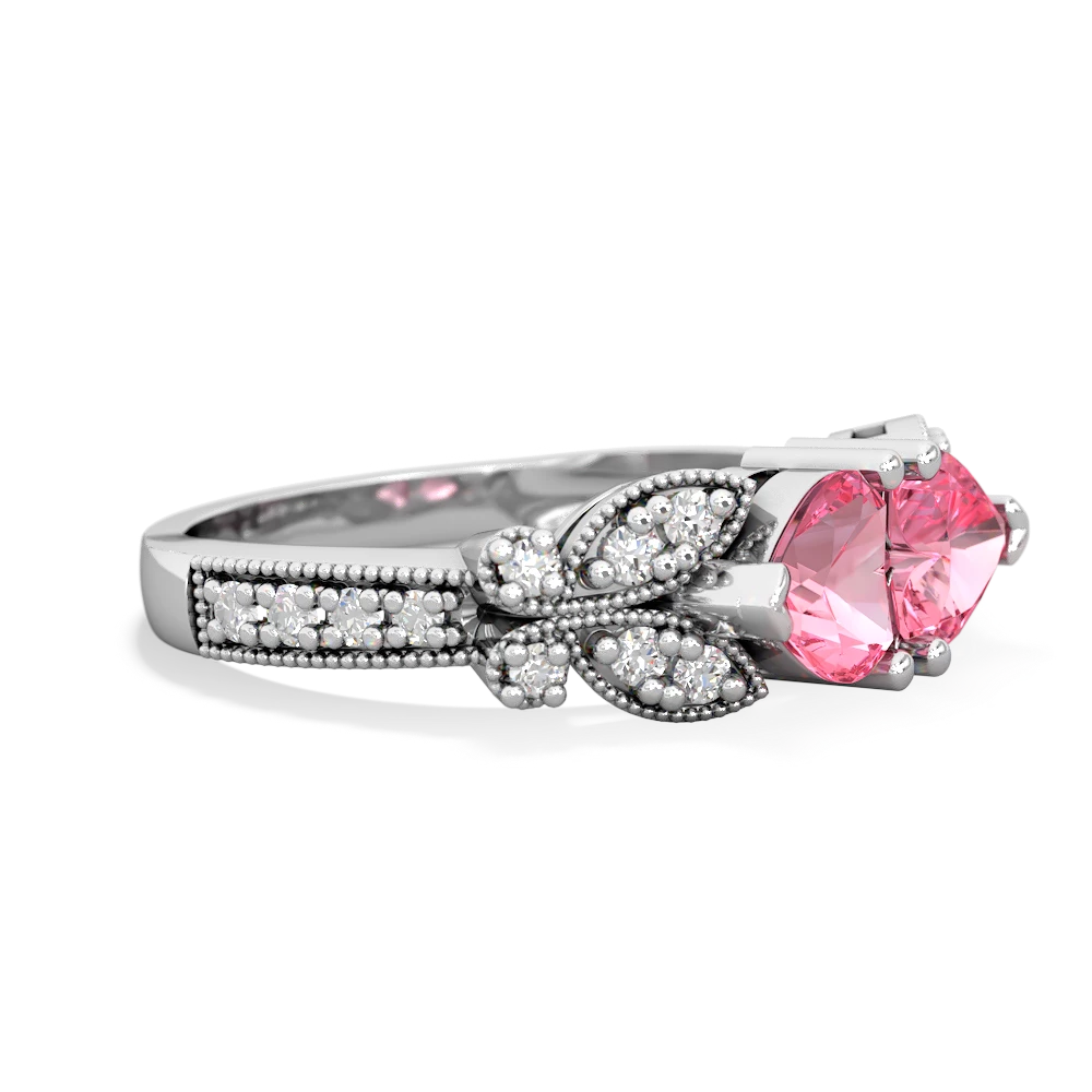Lab Pink Sapphire Diamond Butterflies 14K White Gold ring R5601