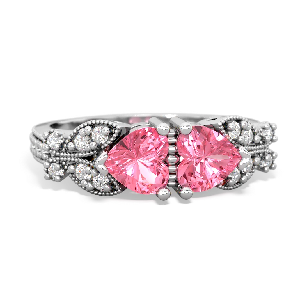 Lab Pink Sapphire Diamond Butterflies 14K White Gold ring R5601