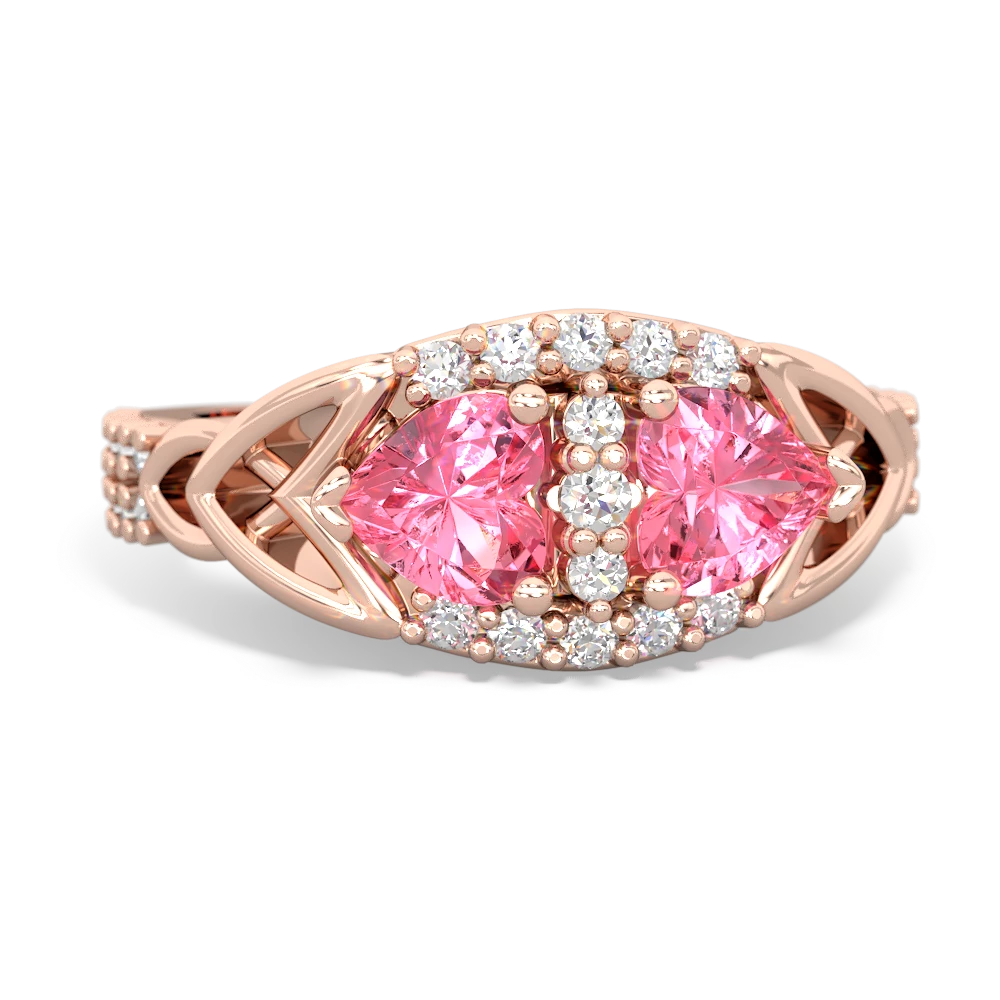 Lab Pink Sapphire Sparkling Celtic Knot 14K Rose Gold ring R2645