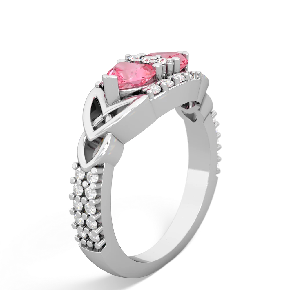 Lab Pink Sapphire Sparkling Celtic Knot 14K White Gold ring R2645