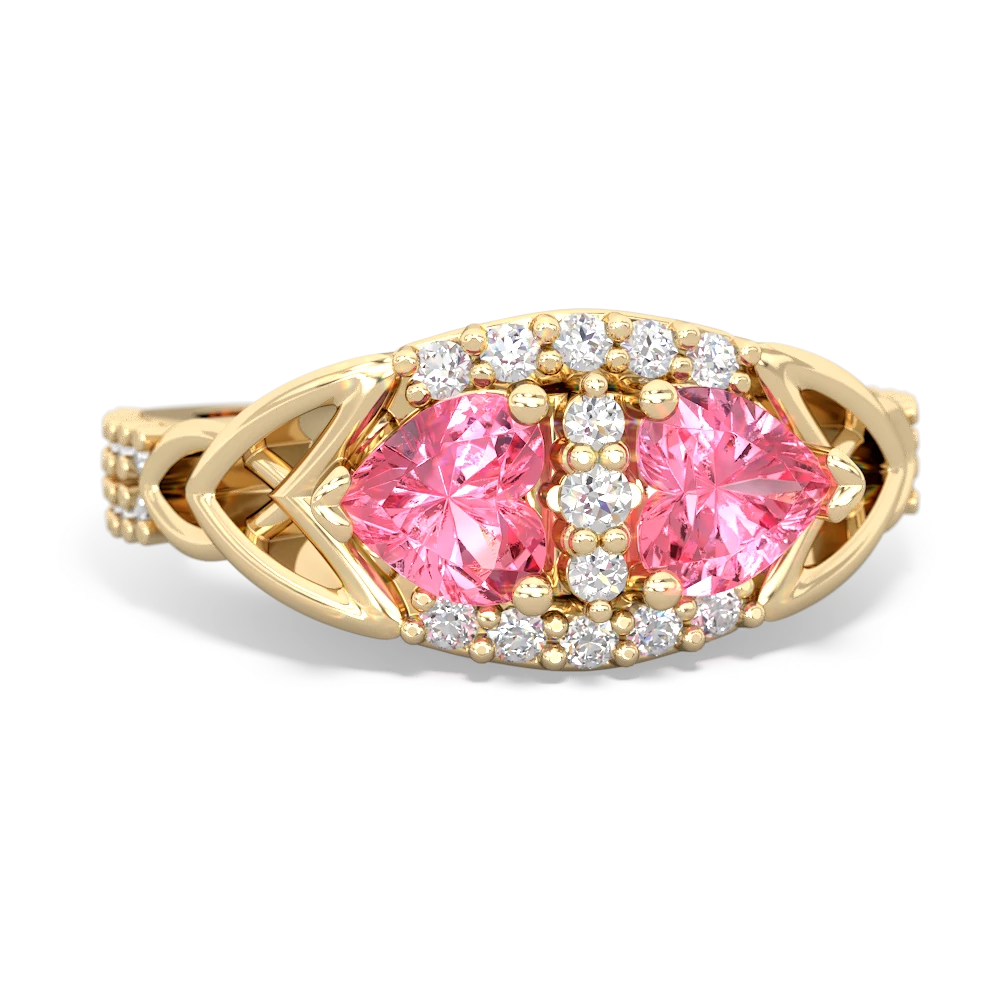 Lab Pink Sapphire Sparkling Celtic Knot 14K Yellow Gold ring R2645