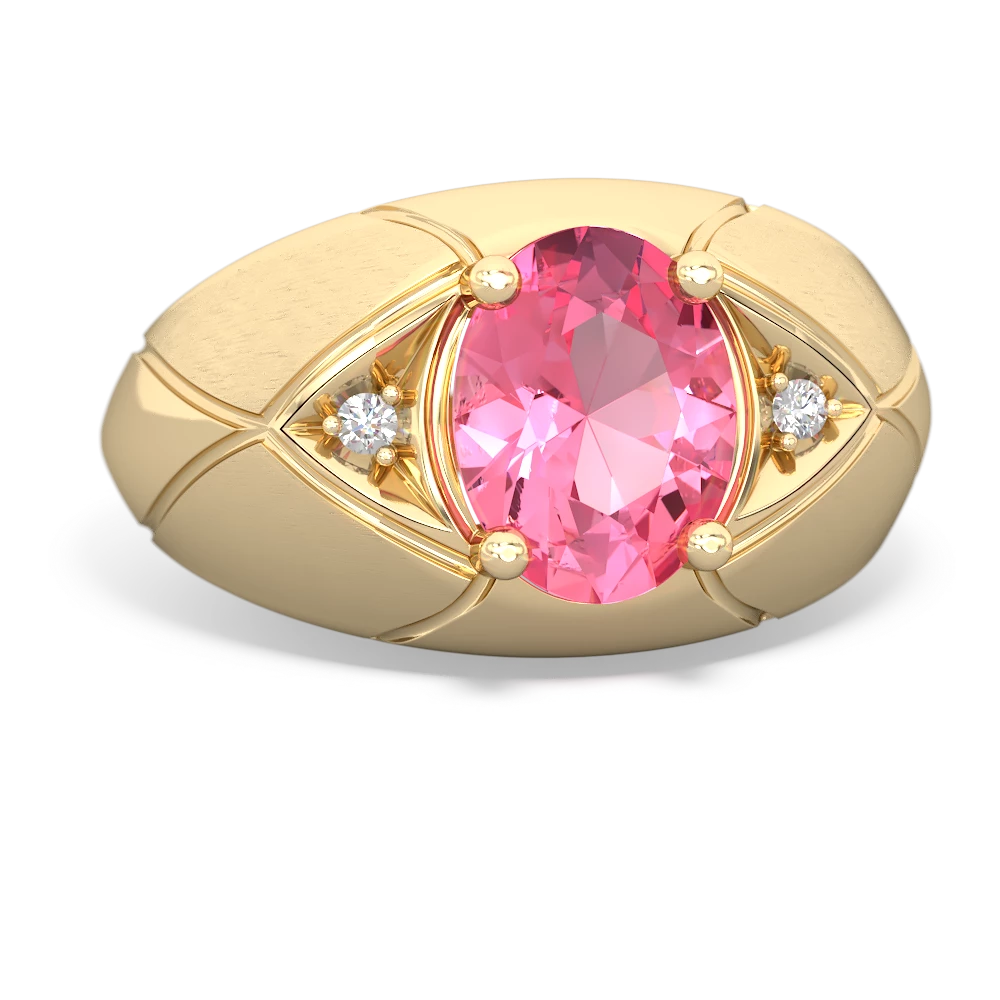 Lab Pink Sapphire Men's Crossroads 14K Yellow Gold ring R0361