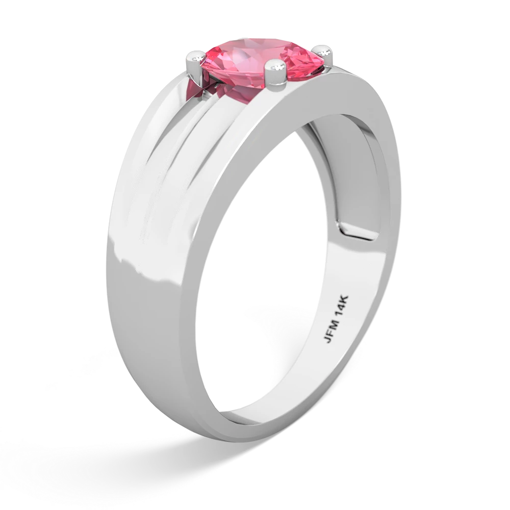 Lab Pink Sapphire Men's Two Lane 14K White Gold ring R0363