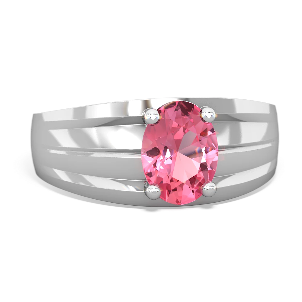 Lab Pink Sapphire Men's Two Lane 14K White Gold ring R0363