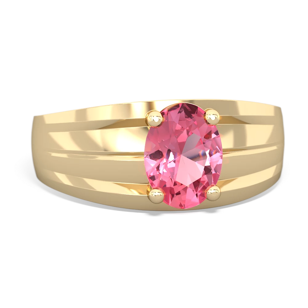 Lab Pink Sapphire Men's Two Lane 14K Yellow Gold ring R0363