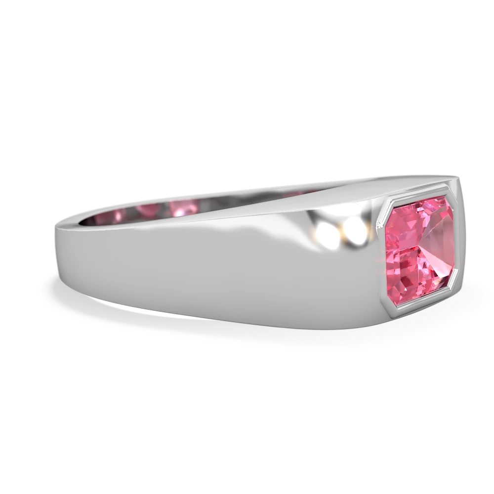 Lab Pink Sapphire Men's Emerald-Cut Bezel 14K White Gold ring R0410