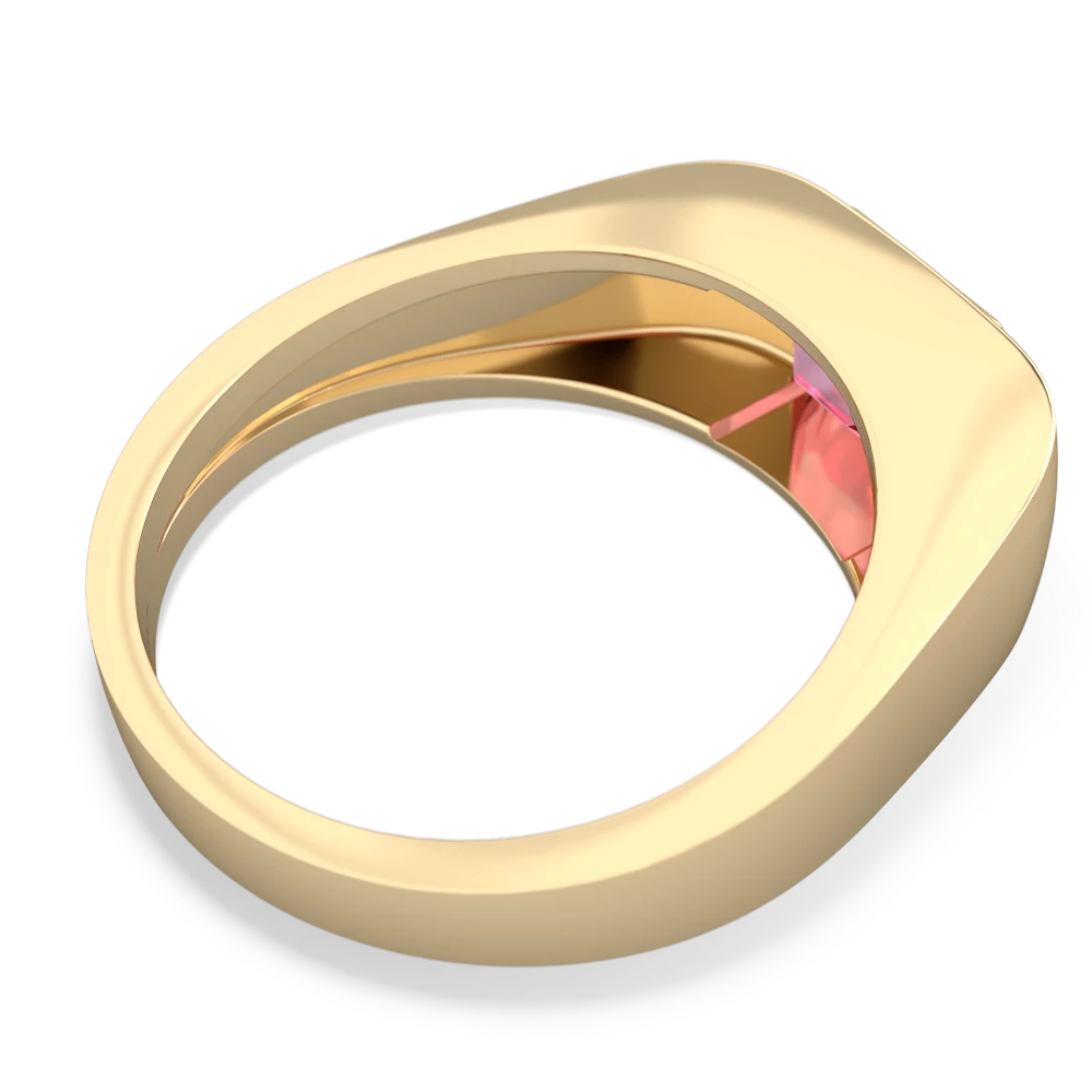 Lab Pink Sapphire Men's Emerald-Cut Bezel 14K Yellow Gold ring R0410