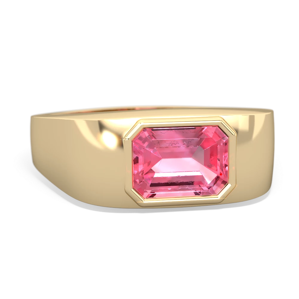 Lab Pink Sapphire Men's Emerald-Cut Bezel 14K Yellow Gold ring R0410