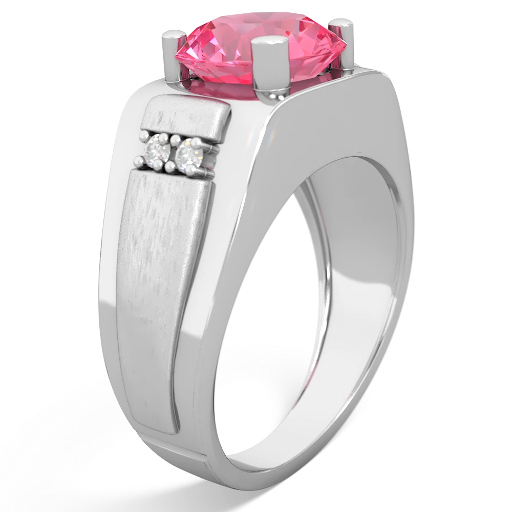 Lab Pink Sapphire Men's 9Mm Round 14K White Gold ring R1822