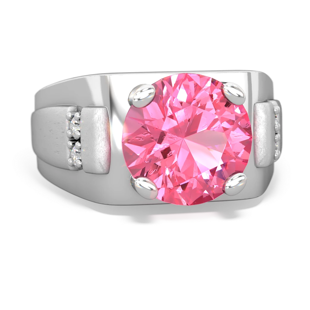 Lab Pink Sapphire Men's 9Mm Round 14K White Gold ring R1822
