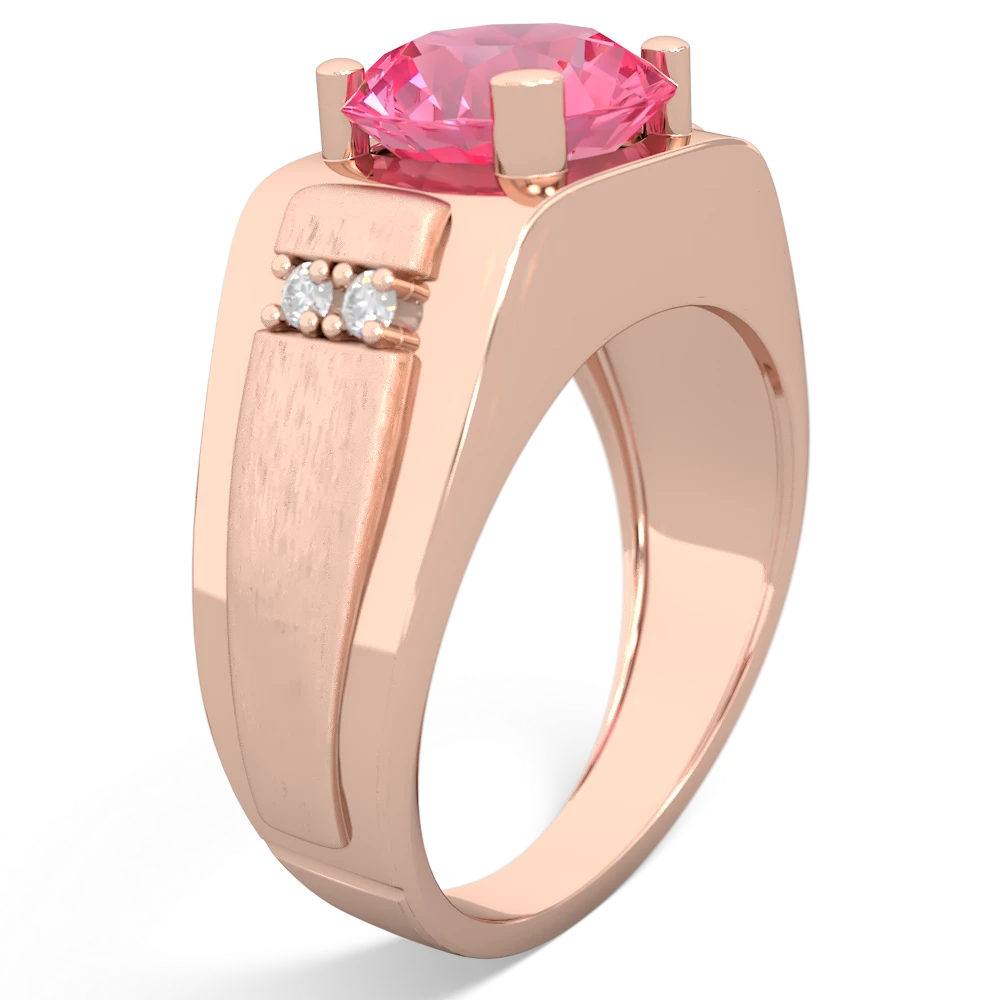 Lab Pink Sapphire Men's 9Mm Round 14K Rose Gold ring R1822