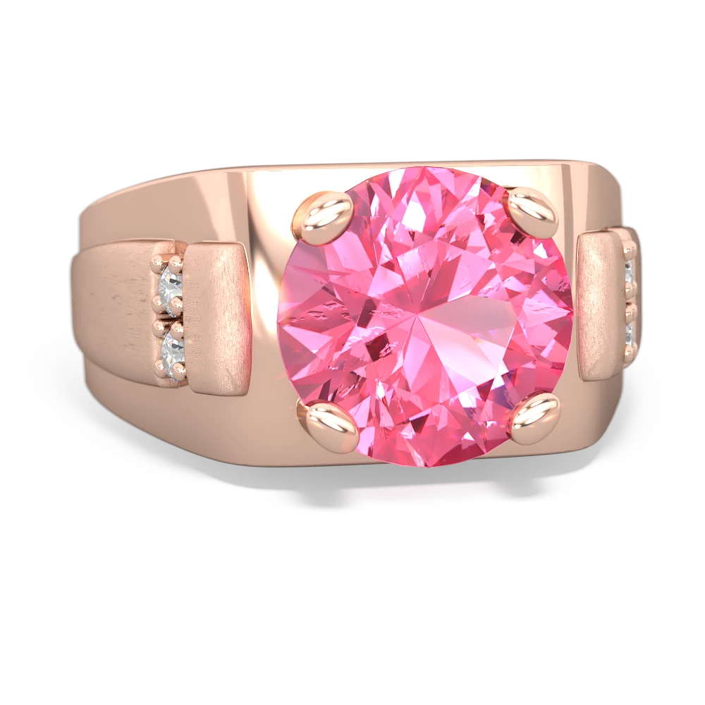 Lab Pink Sapphire Men's 9Mm Round 14K Rose Gold ring R1822