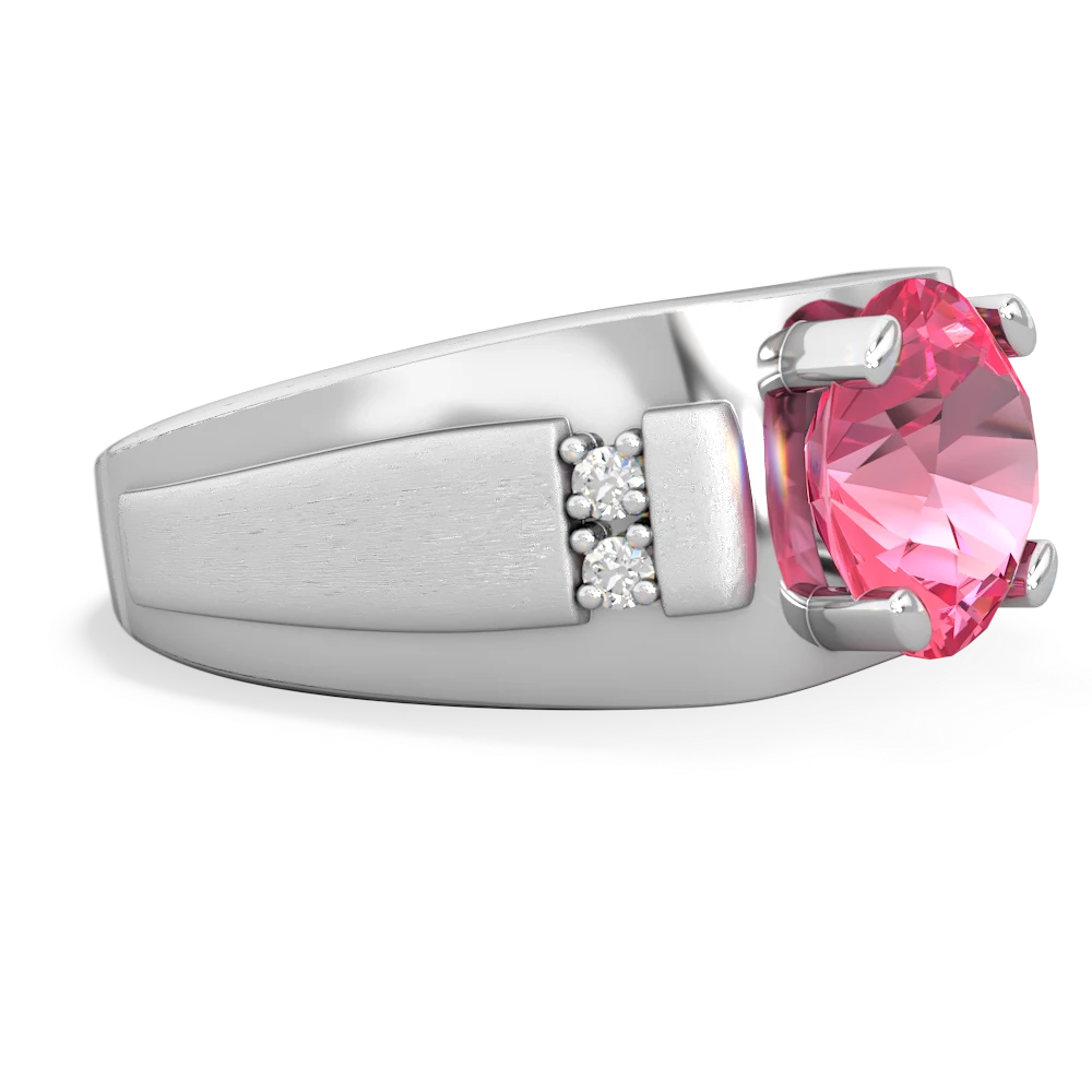 Lab Pink Sapphire Men's 9Mm Round 14K White Gold ring R1822