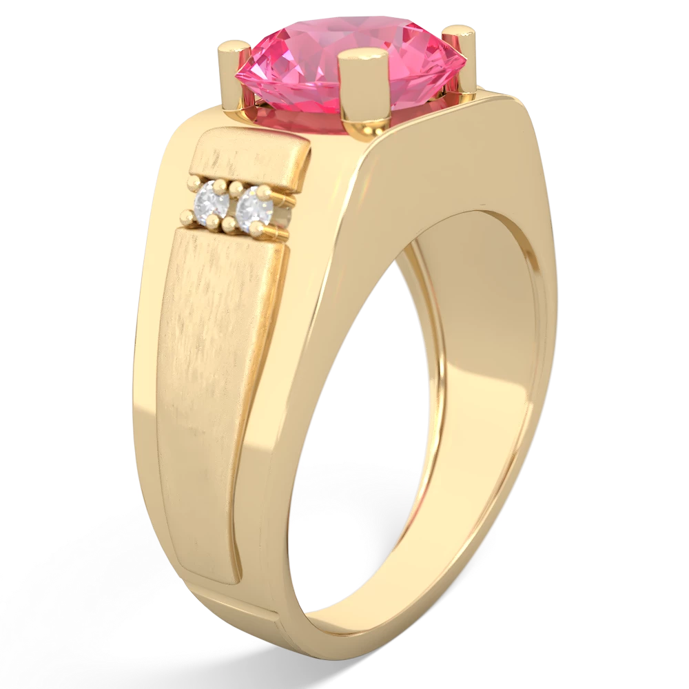 Lab Pink Sapphire Men's 9Mm Round 14K Yellow Gold ring R1822