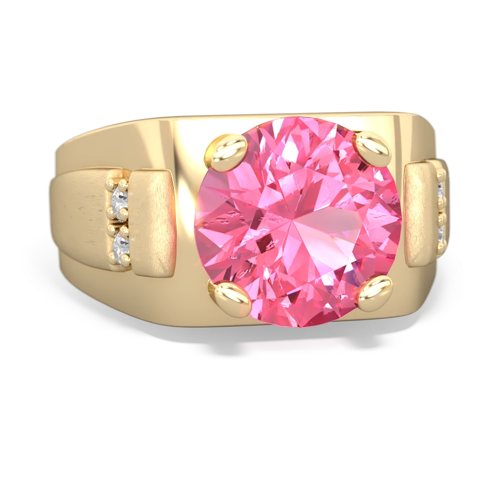 Lab Pink Sapphire Men's 9Mm Round 14K Yellow Gold ring R1822